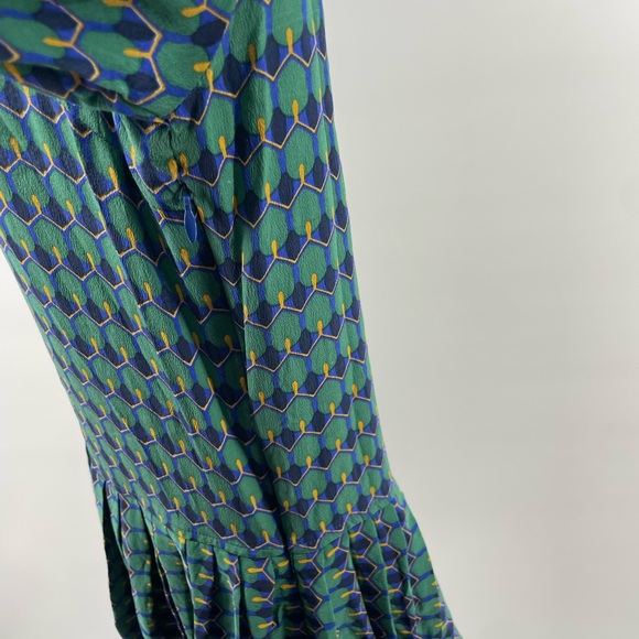Jamison 100% Silk Shirt Dress with Pockets - Green, Blue & Yellow - Size Small - Picture 6 of 10